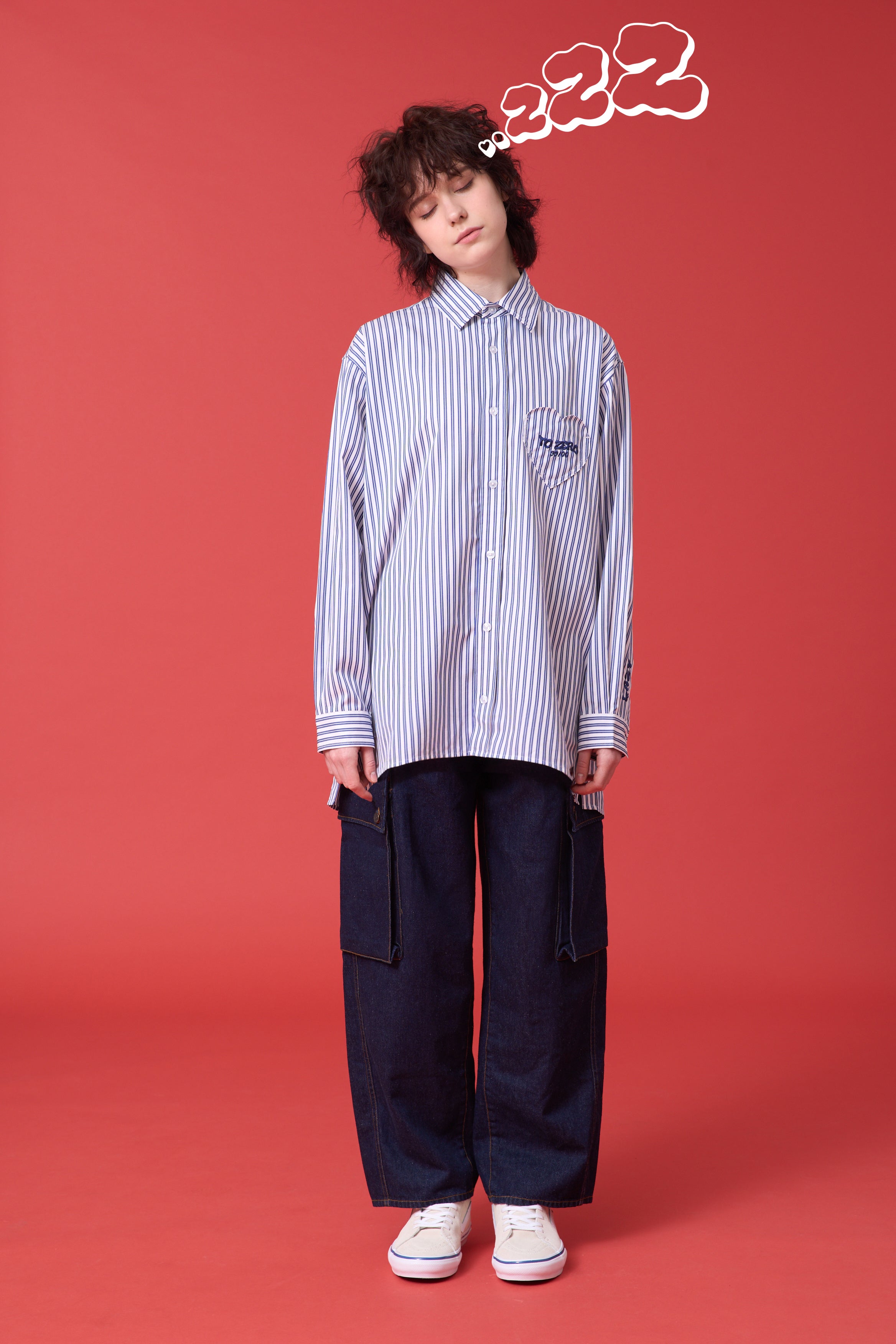 'TO BE LAZZZY...' EMBROIDERY BOYFRIEND SHIRT (LIGHT BLUE STRIPE)