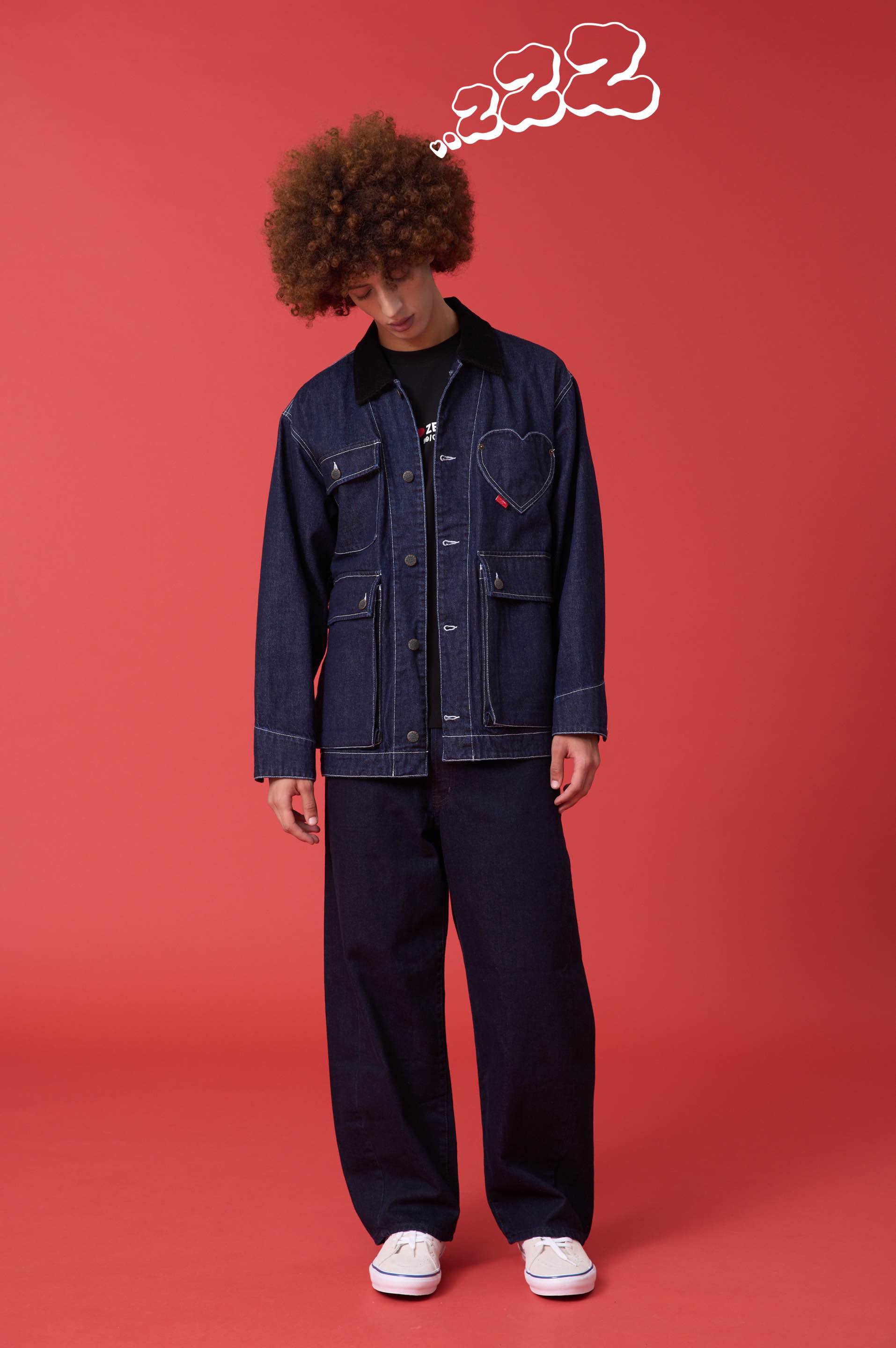 'TO ZERO 99/00' CONTRAST COLLAR WORKER JACKET (DARK BLUE DENIM)