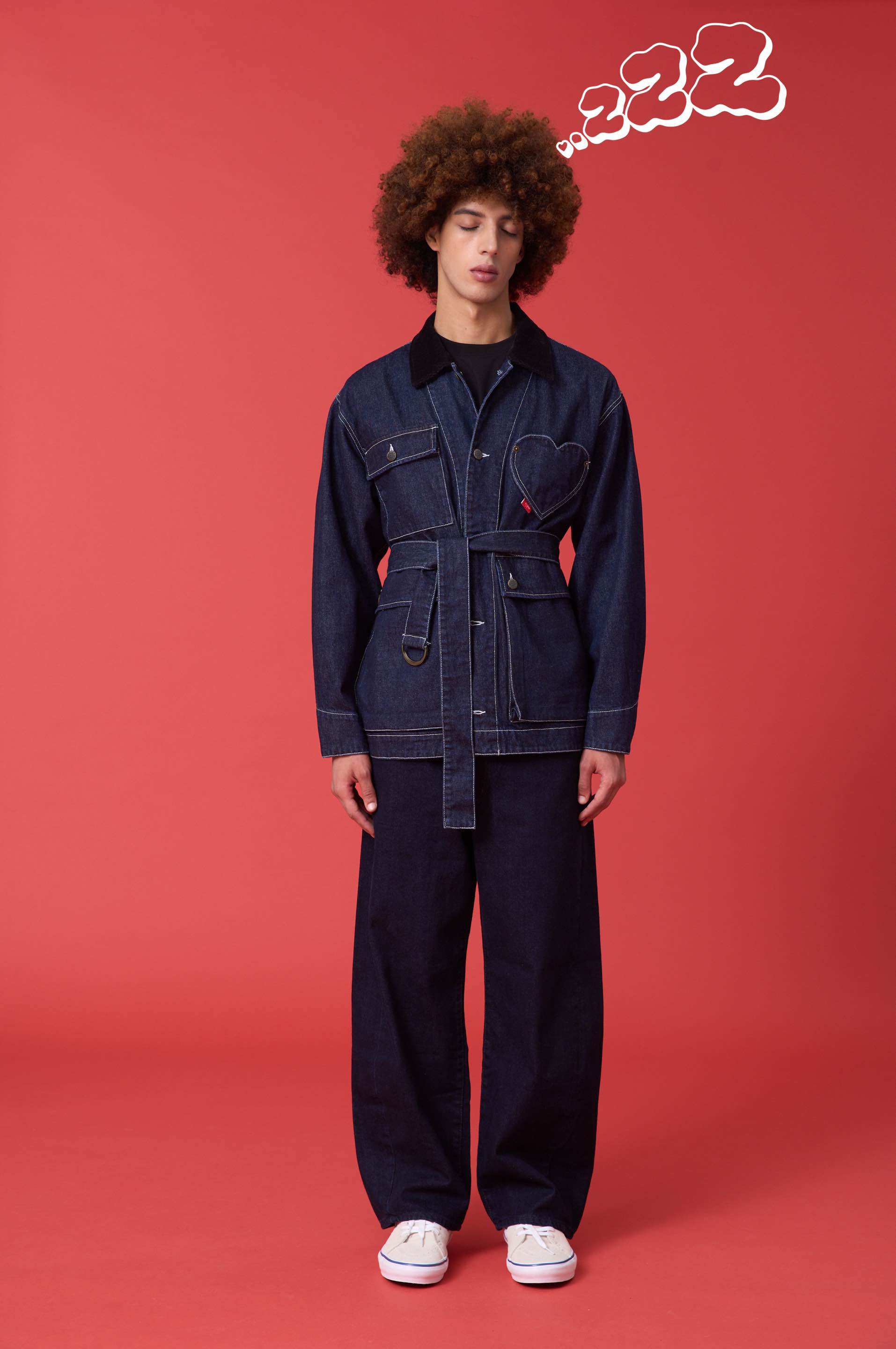 'TO ZERO 99/00' CONTRAST COLLAR WORKER JACKET (DARK BLUE DENIM)