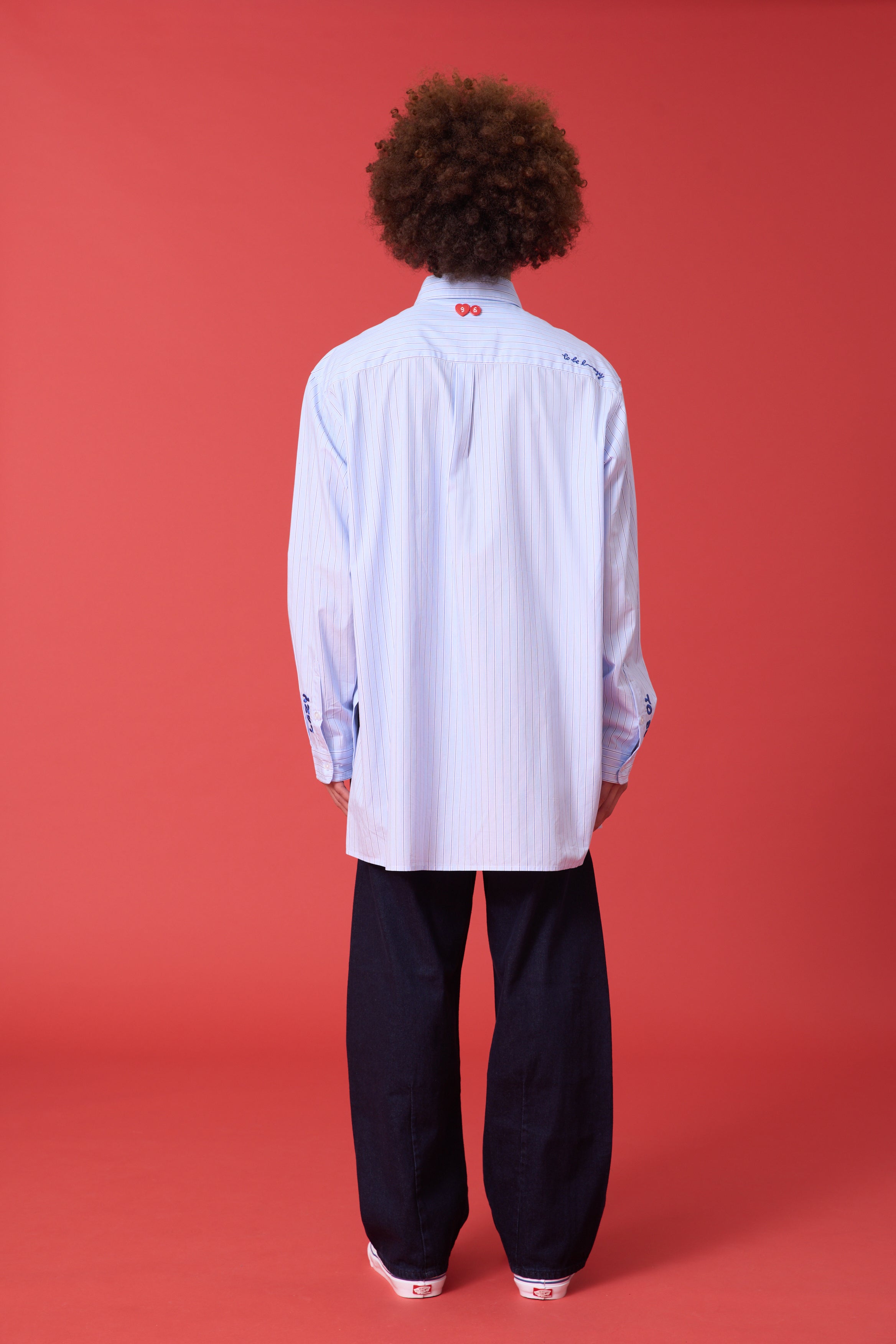 'TO BE LAZZZY...' EMBROIDERY BOYFRIEND SHIRT (LIGHT BLUE STRIPE)