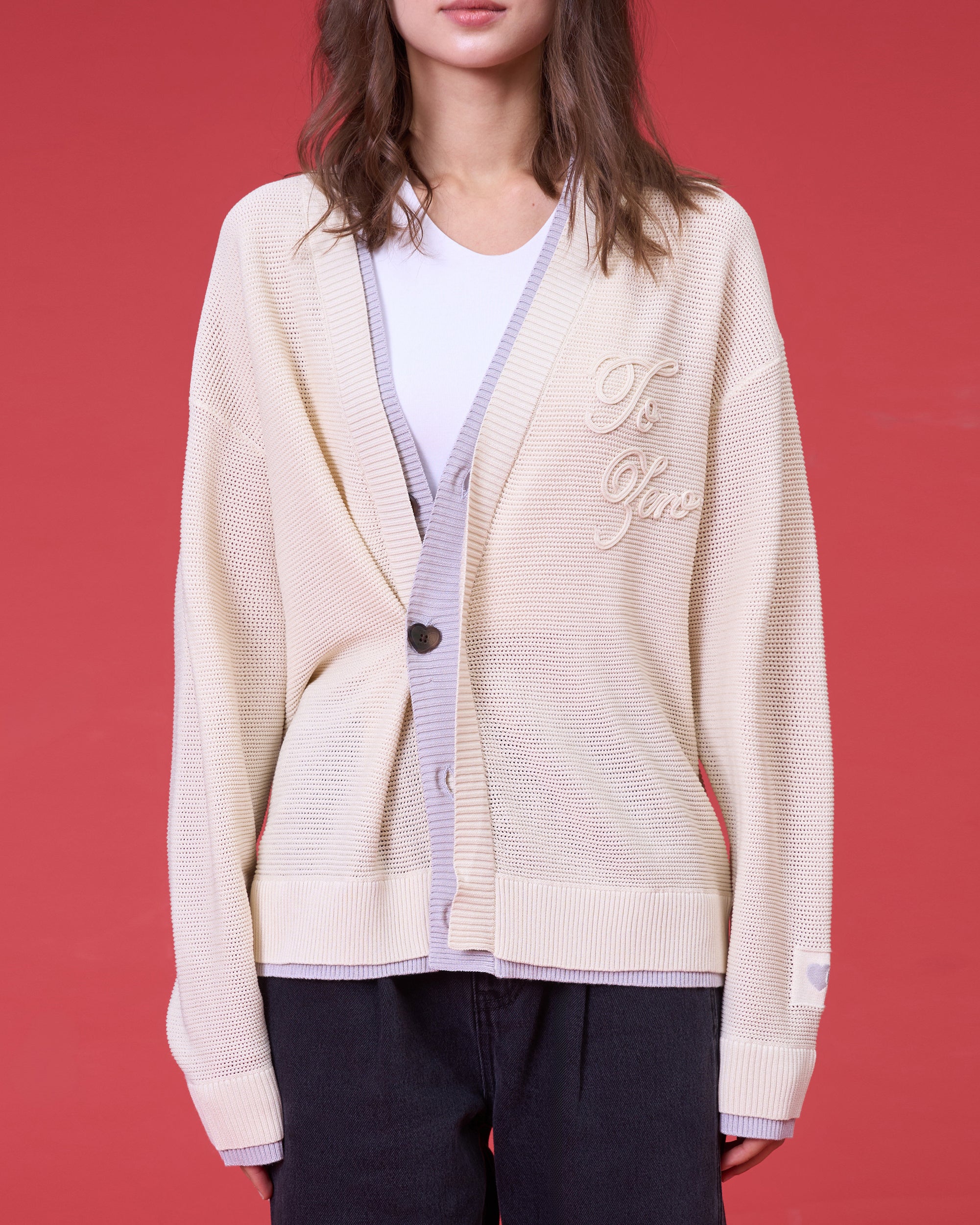 'PARFAIT PERFECTION' CONTRAST CARDIGAN (CREAM)