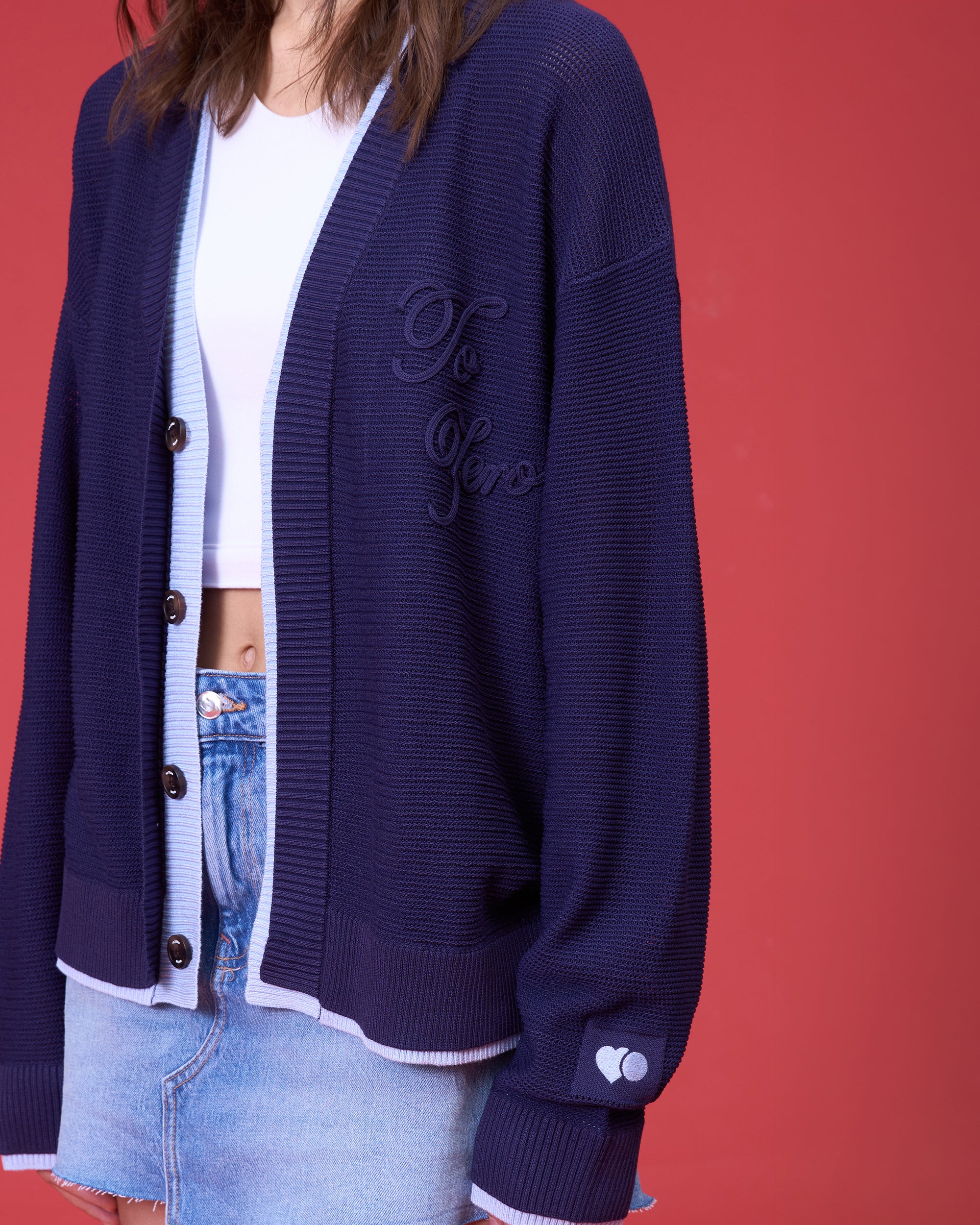 'PARFAIT PERFECTION' CONTRAST CARDIGAN (NAVY)