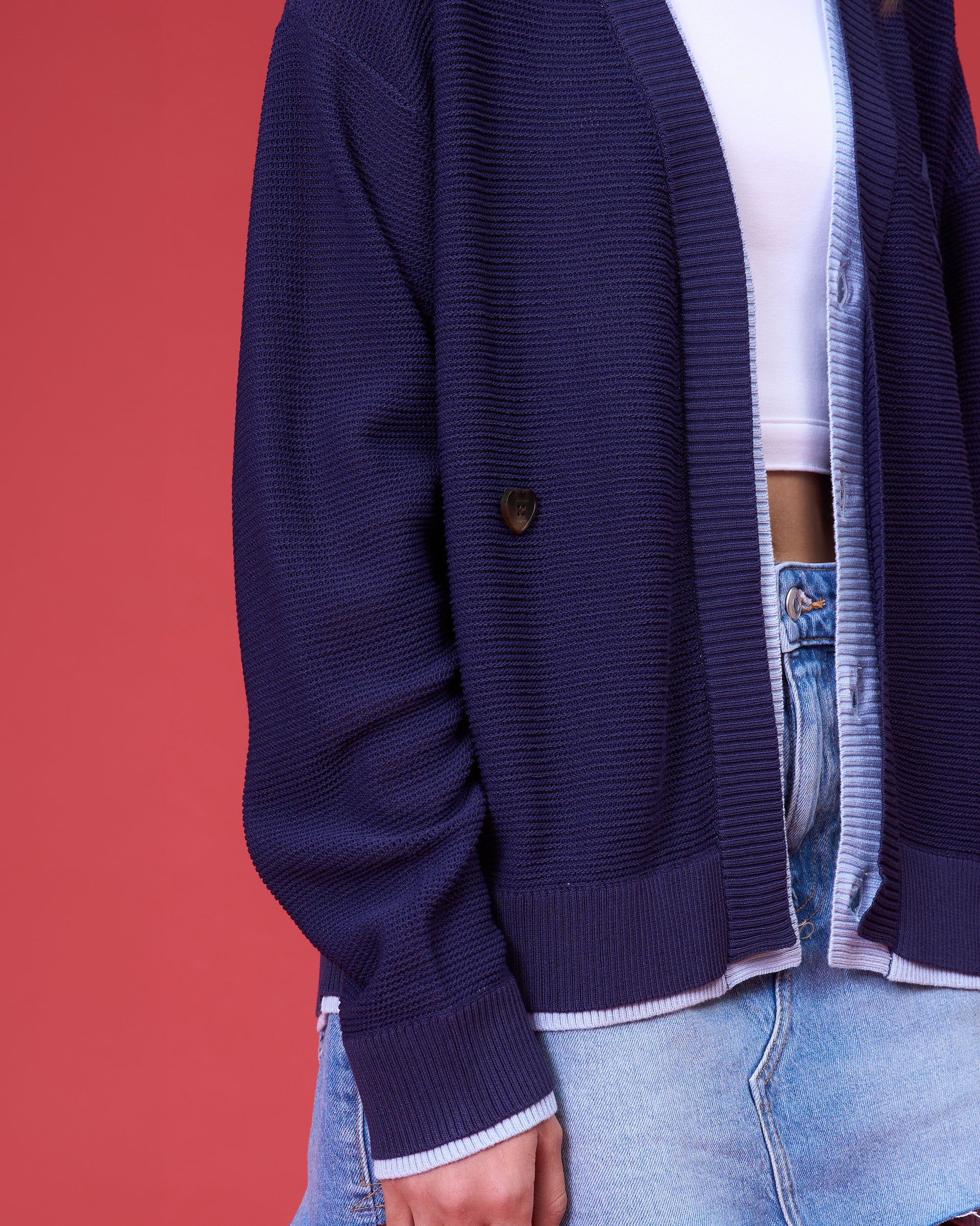 'PARFAIT PERFECTION' CONTRAST CARDIGAN (NAVY)
