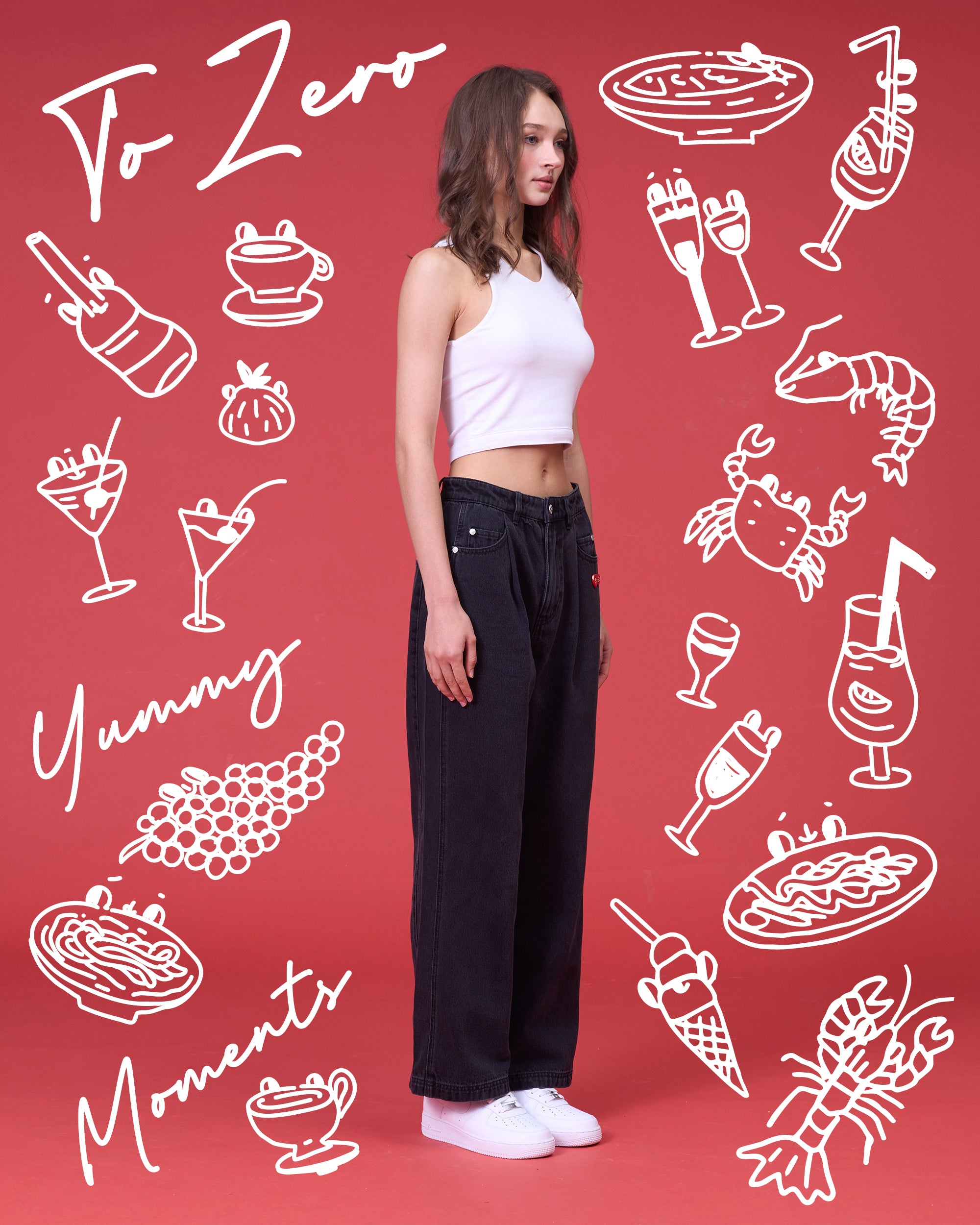 'AWESOMESAUCE!' PLEATED JEANS (WASHED BLACK)