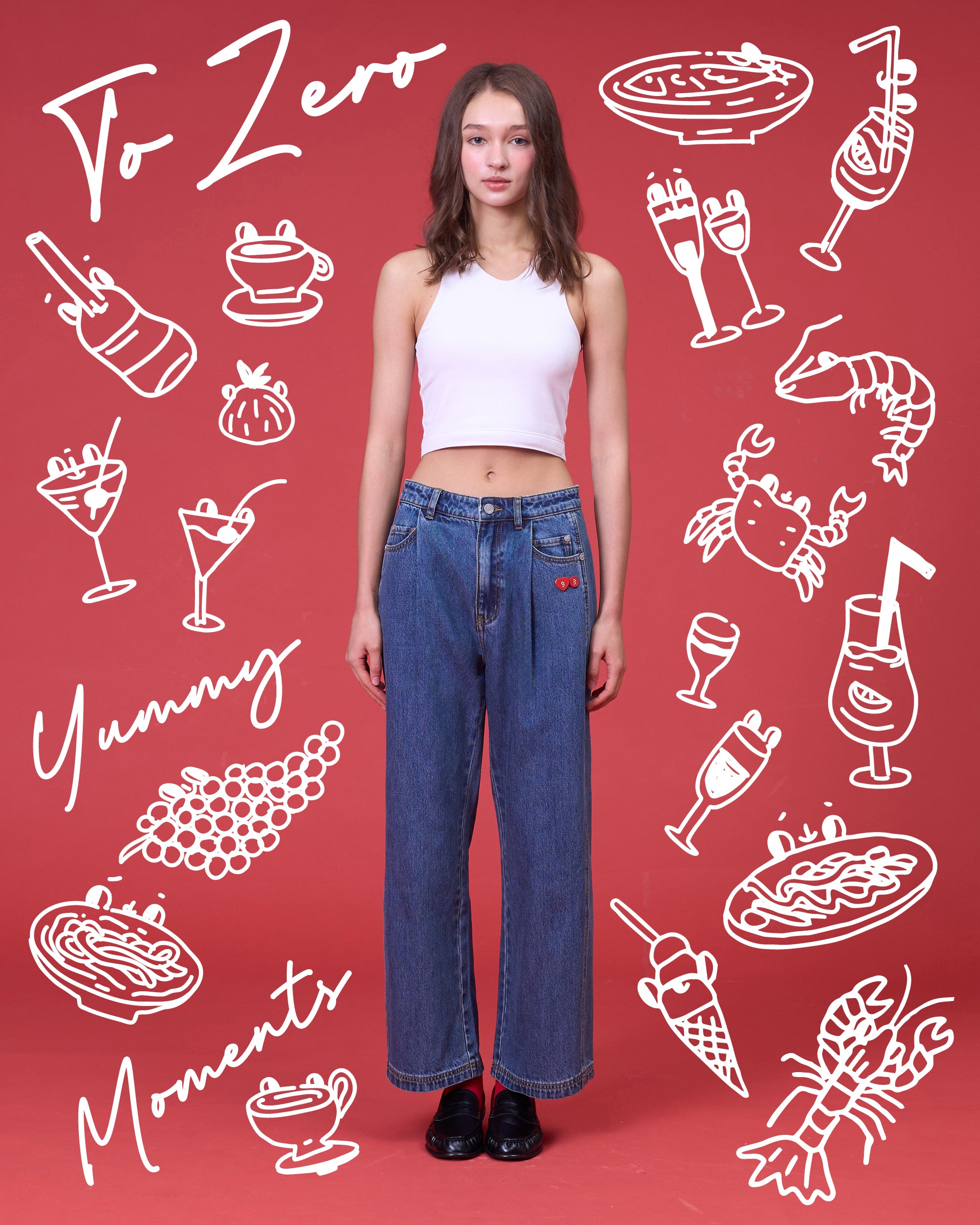 'AWESOMESAUCE!' PLEATED JEANS (WASHED BLUE)