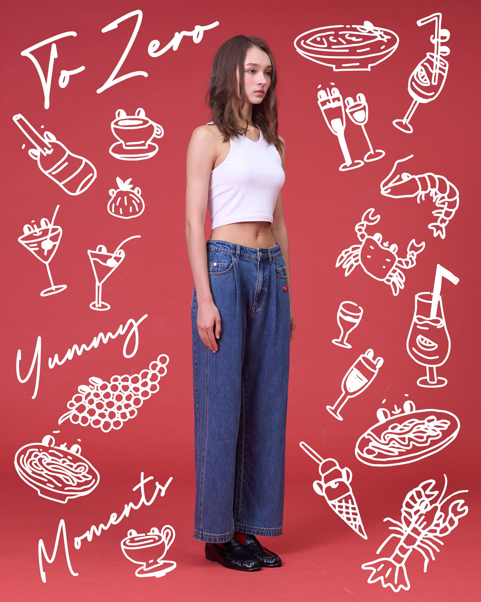 'AWESOMESAUCE!' PLEATED JEANS (WASHED BLUE)