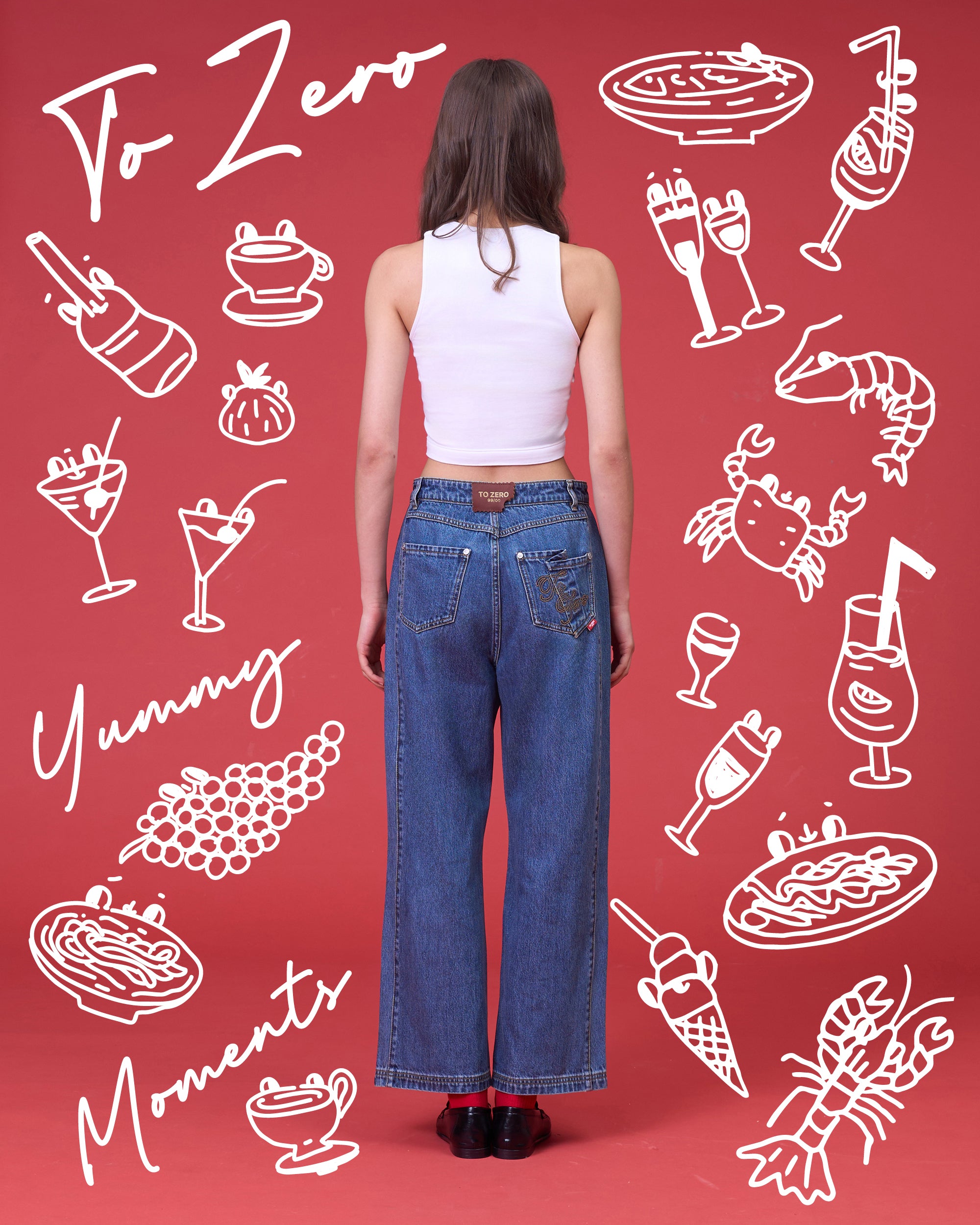 'AWESOMESAUCE!' PLEATED JEANS (WASHED BLUE)