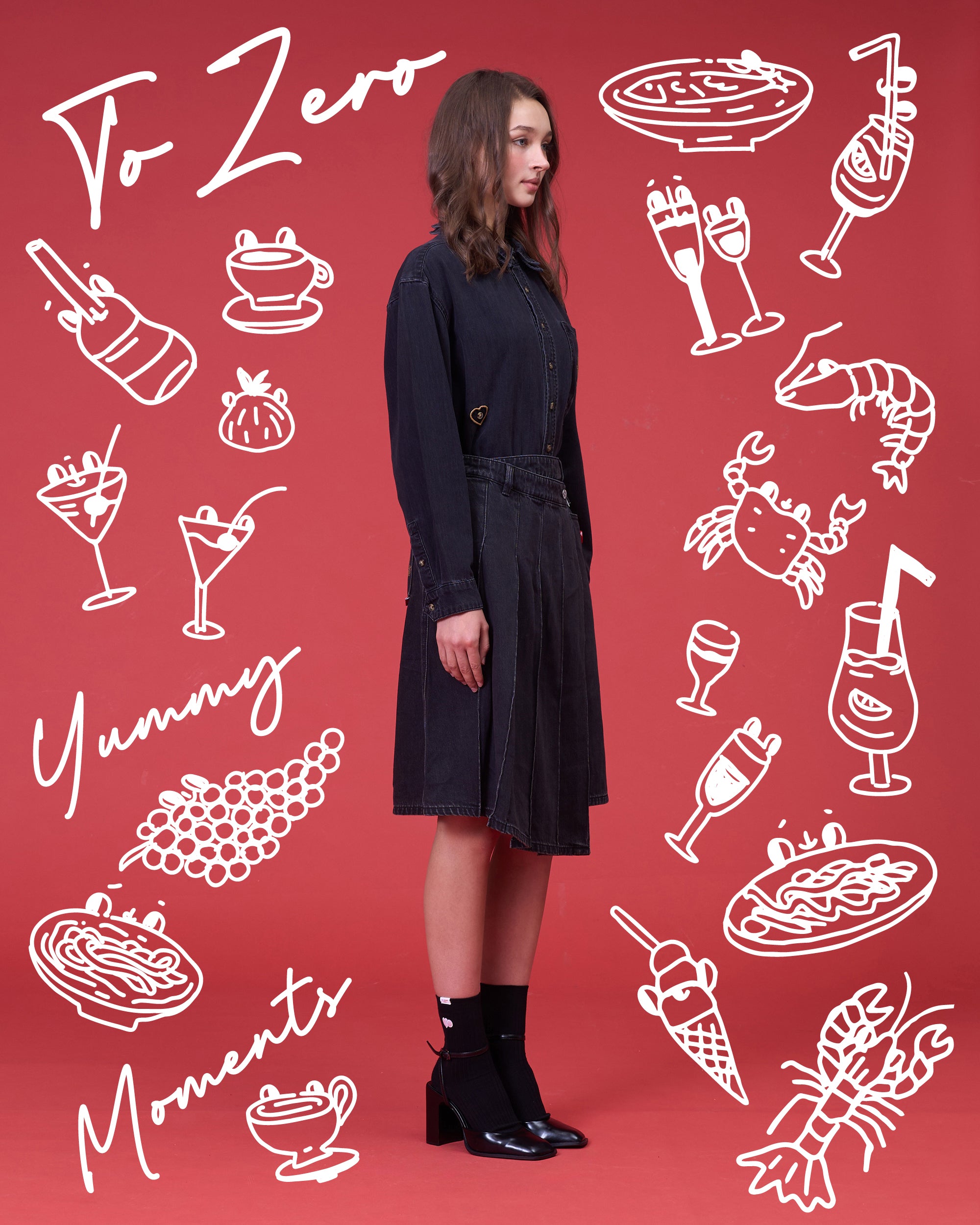 'WRAP IT TO GO' PLEATED DENIM SKIRT (WASHED BLACK)