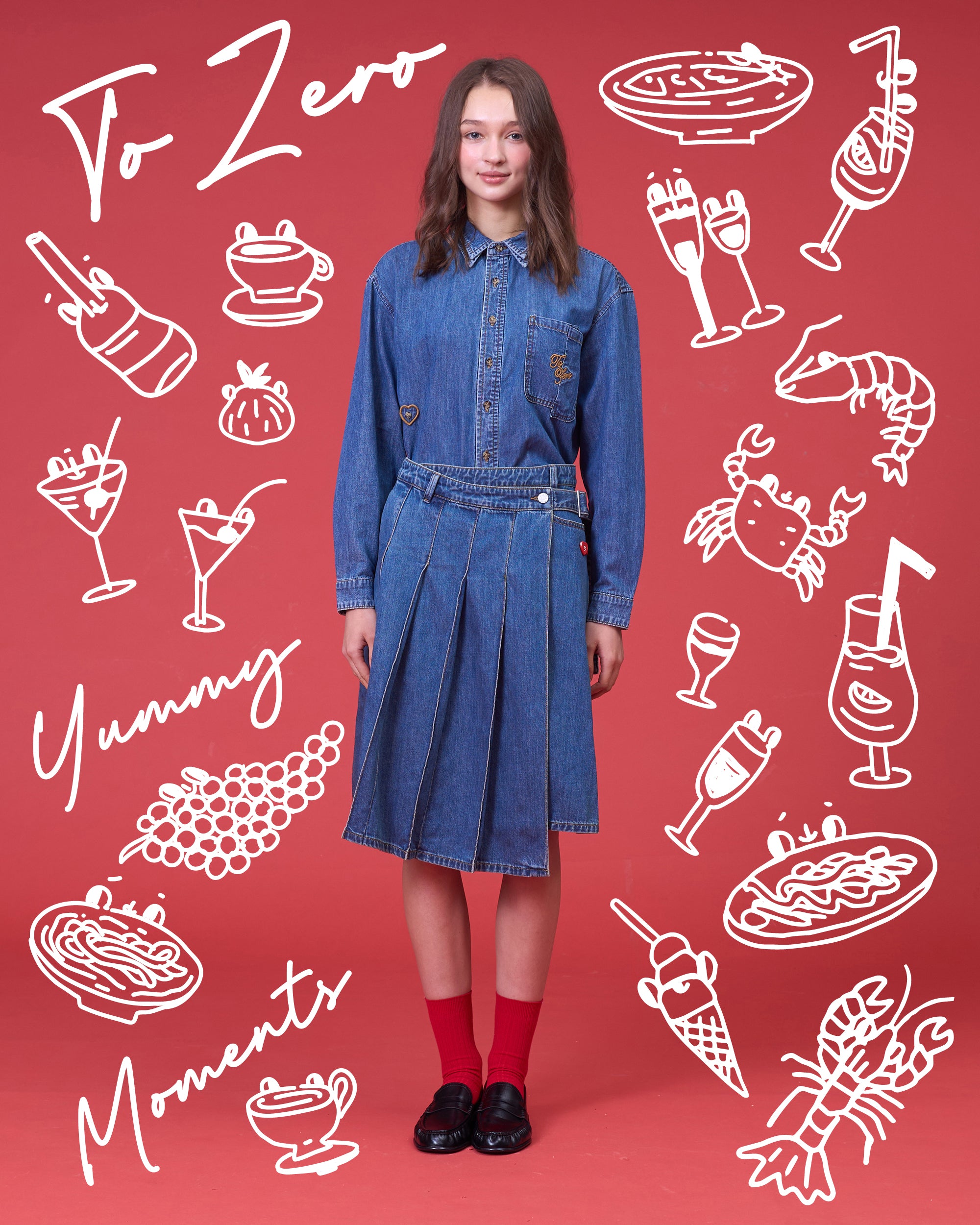 'WRAP IT TO GO' PLEATED DENIM SKIRT (WASHED BLUE)