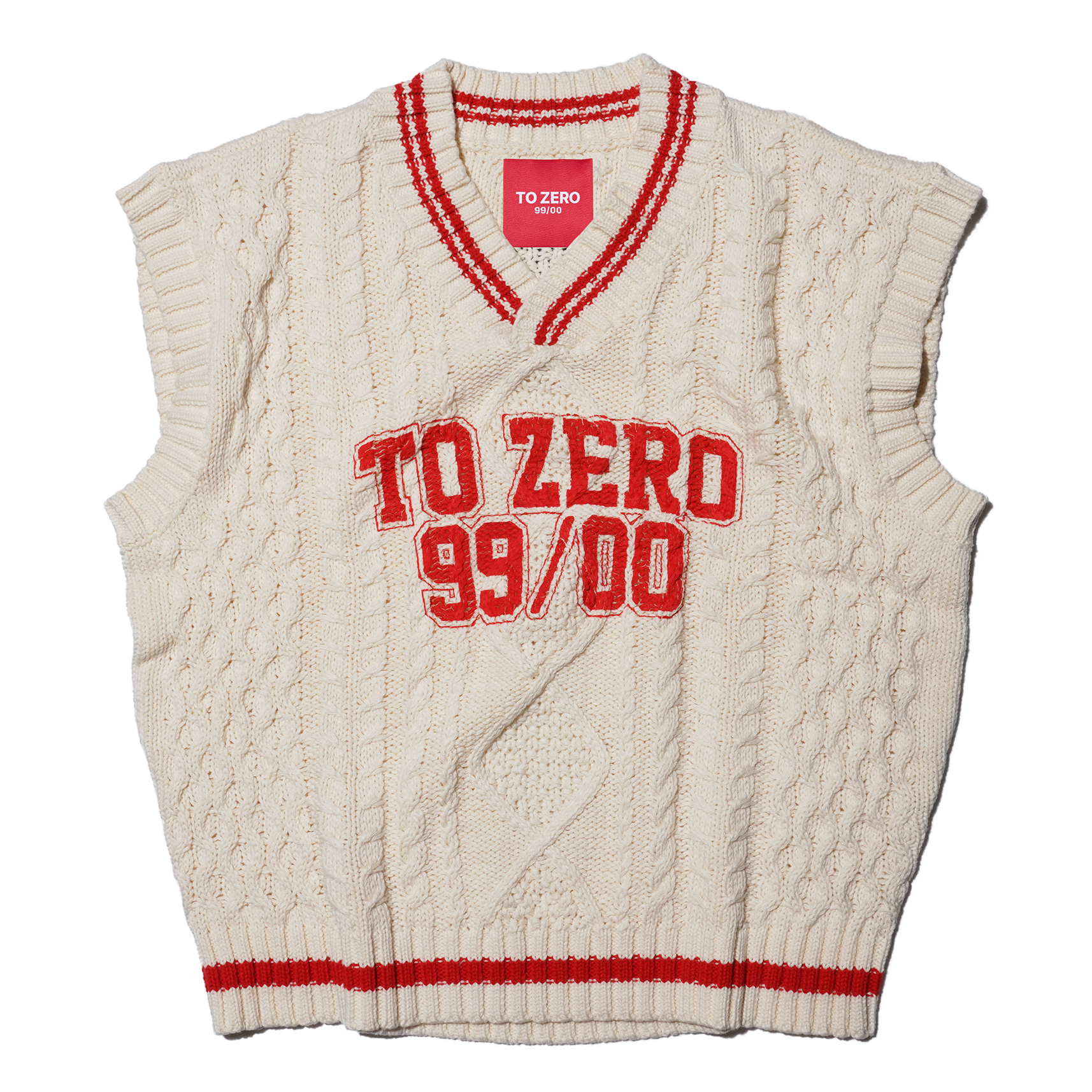 ‘TO ZERO 99/00’ Printed Cable Knit Vest