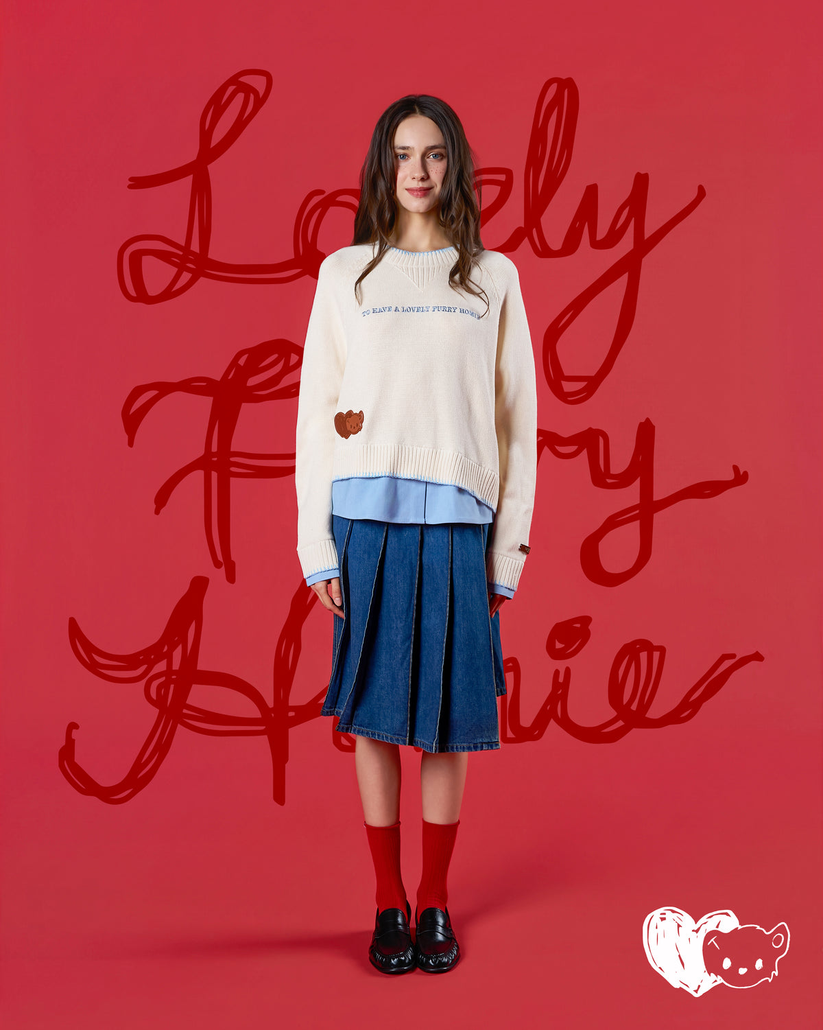 'FURZY COZY KOTO' LAYERED KNIT SWEATER (CREAM)