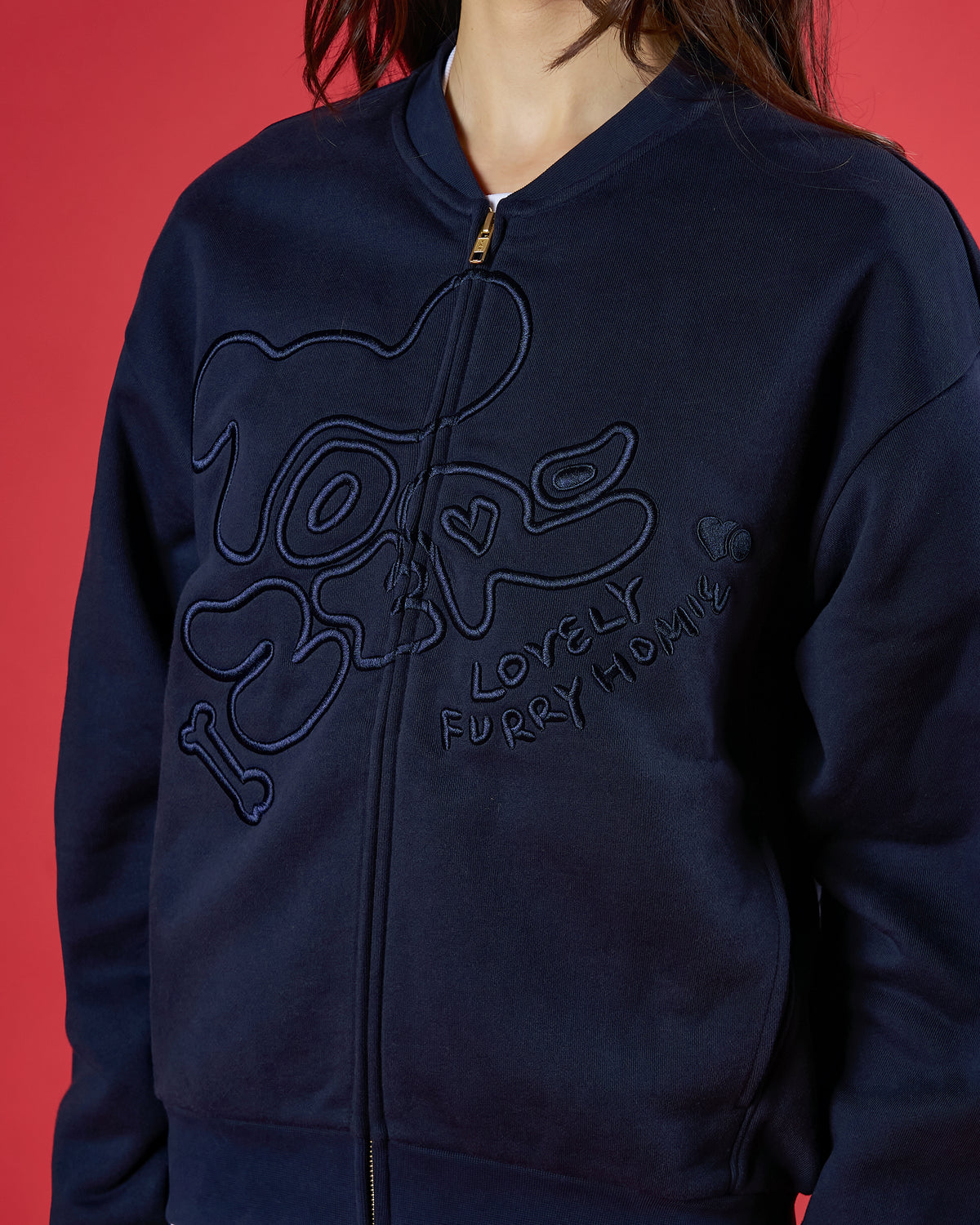 'FUR-KY ZOOMIES' ZIP-UP SWEATSHIRT (NAVY)