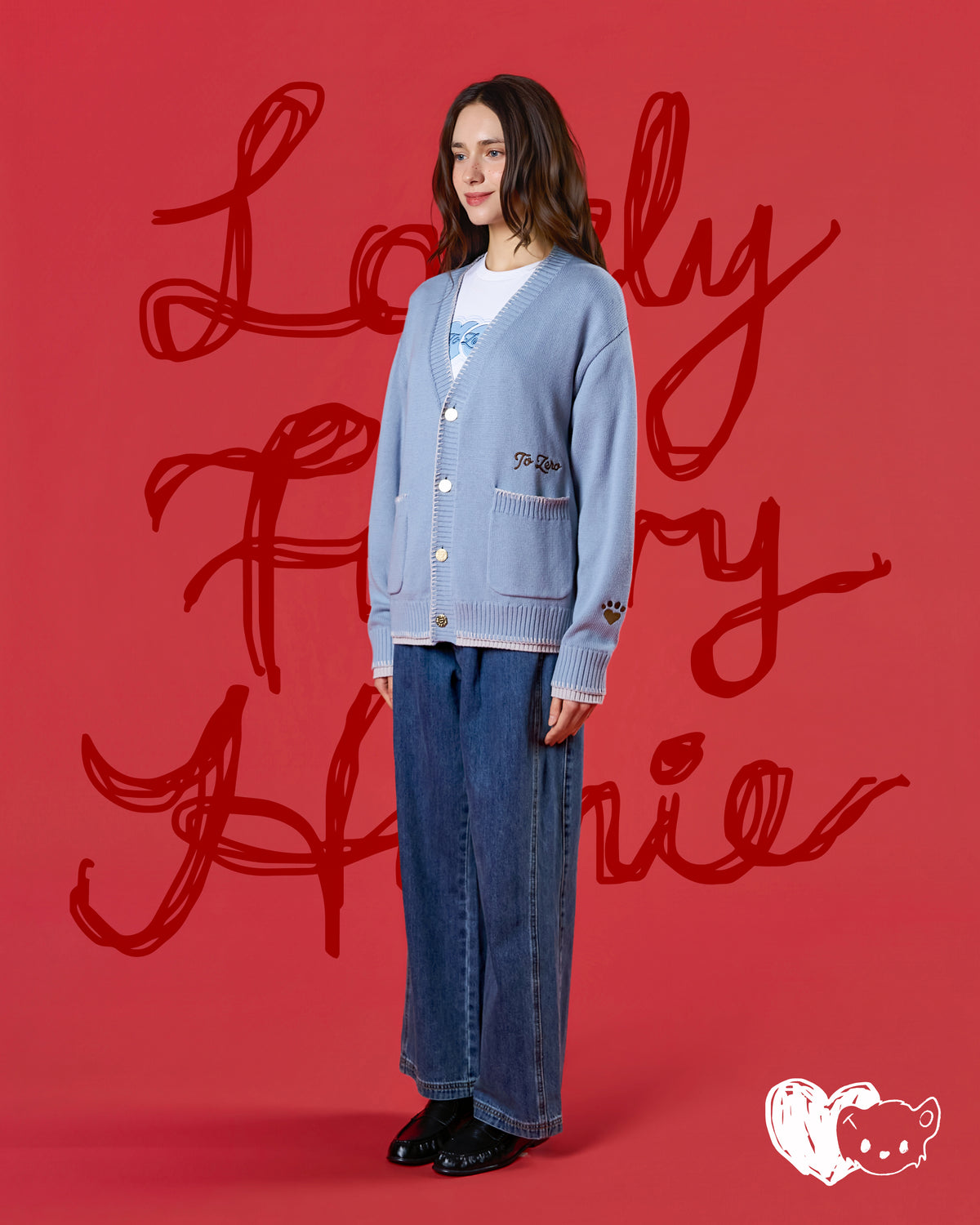 'FUR-FECTLY PAWSOME' CONTRAST CARDIGAN (LIGHT BLUE)