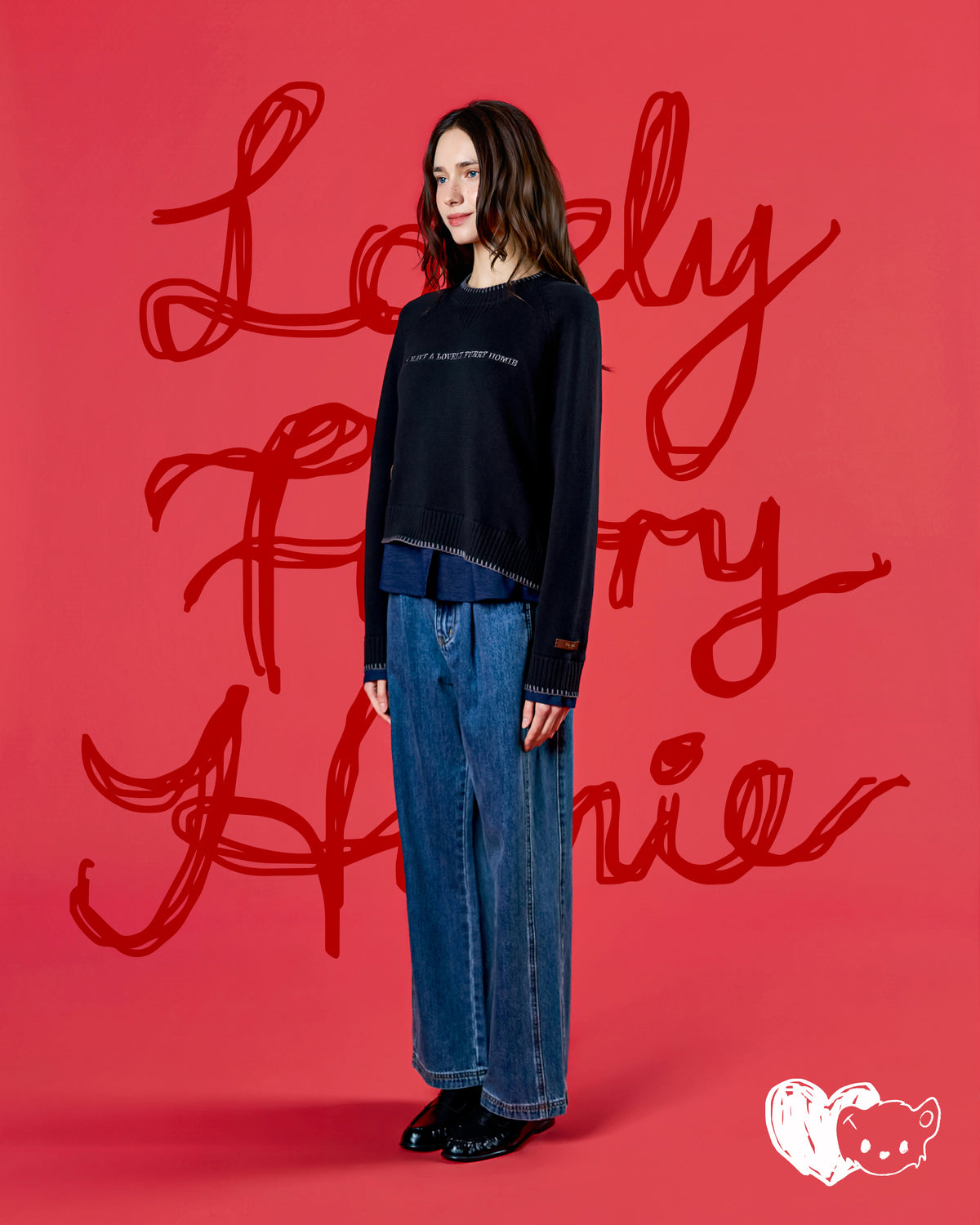 'FURZY COZY KOTO' LAYERED KNIT SWEATER (BLACK)