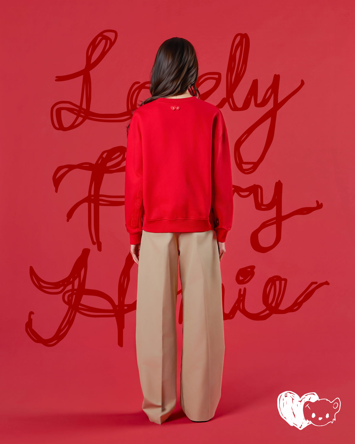 'XOXO LOVELY FURRY' CREWNECK SWEATSHIRT (RED)