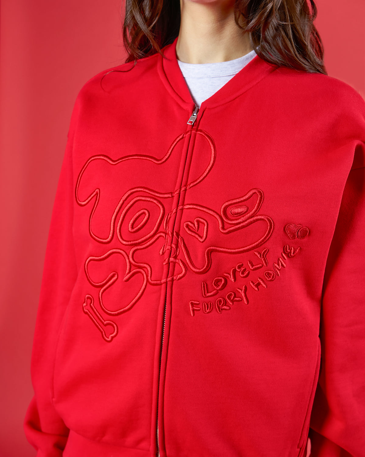 'FUR-KY ZOOMIES' ZIP-UP SWEATSHIRT (紅色)