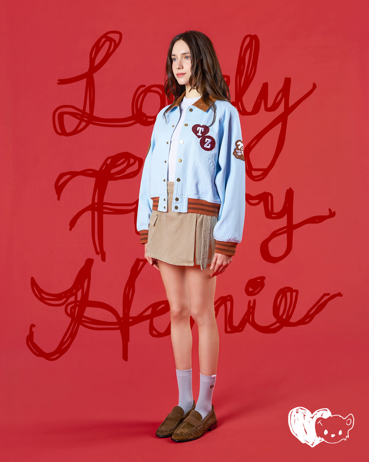 'LOVELY FURRY HOMIE' VARSITY JACKET (LIGHT BLUE)