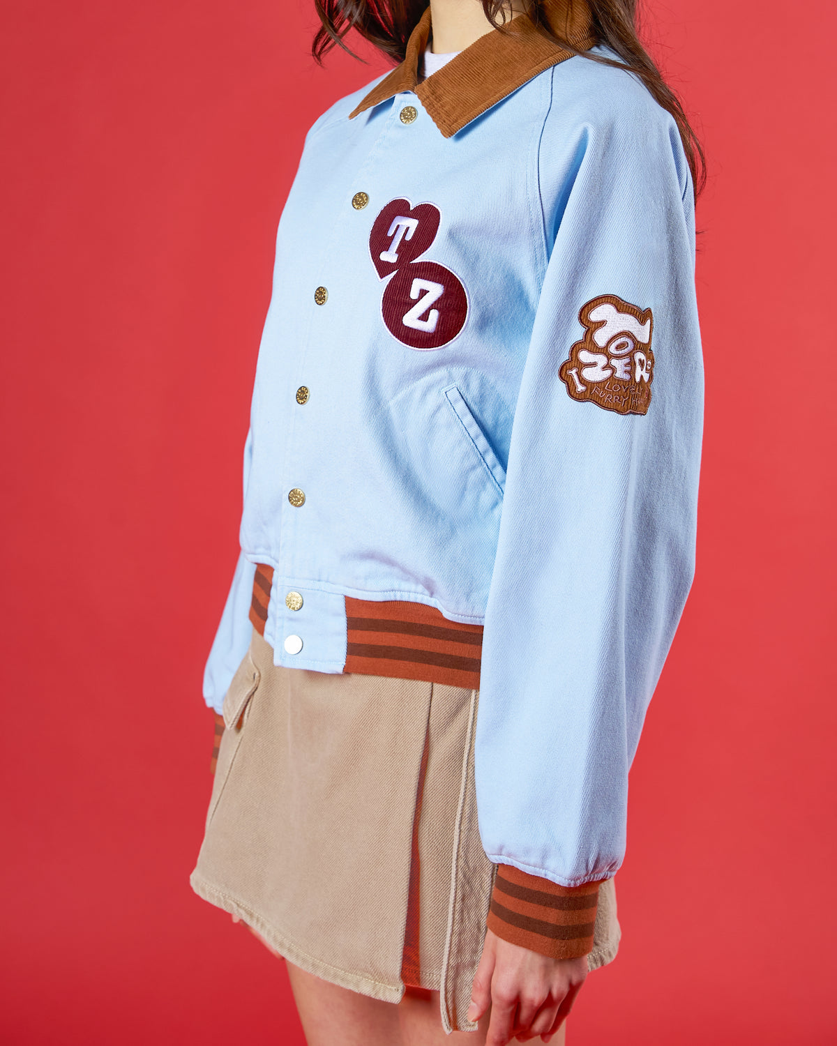 'LOVELY FURRY HOMIE' VARSITY JACKET (LIGHT BLUE)