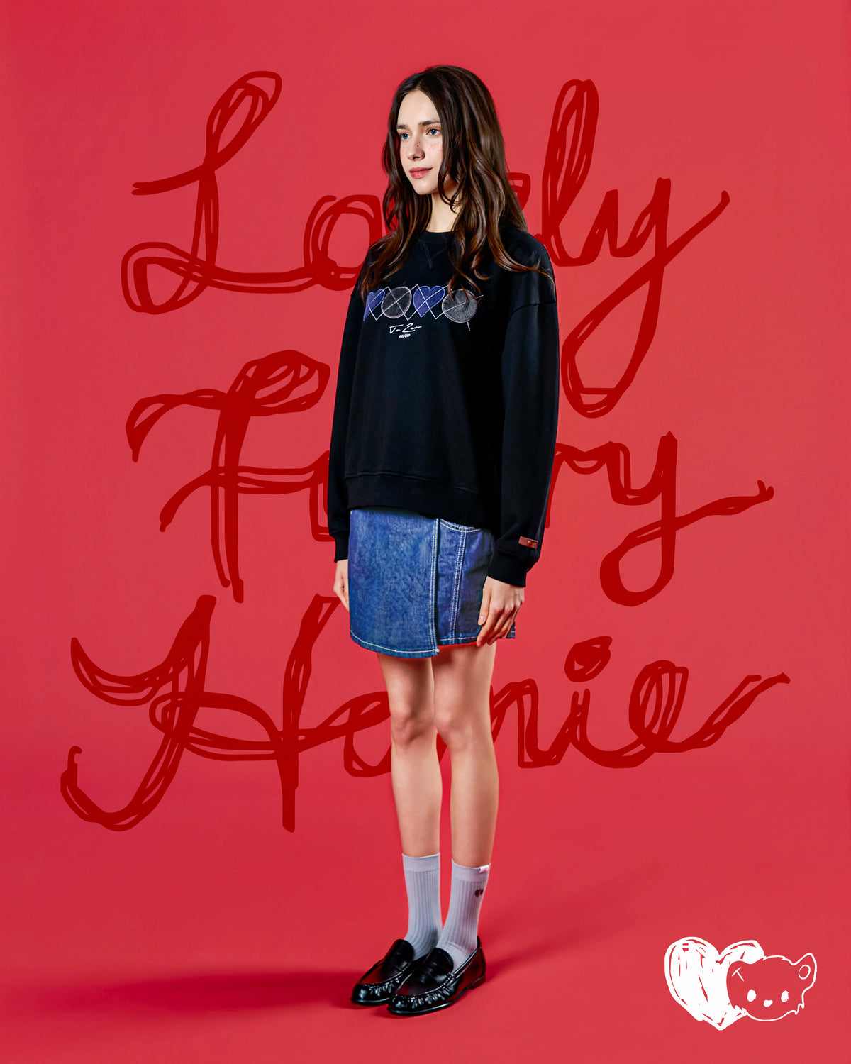 'XOXO LOVELY FURRY' CREWNECK SWEATSHIRT (BLACK)
